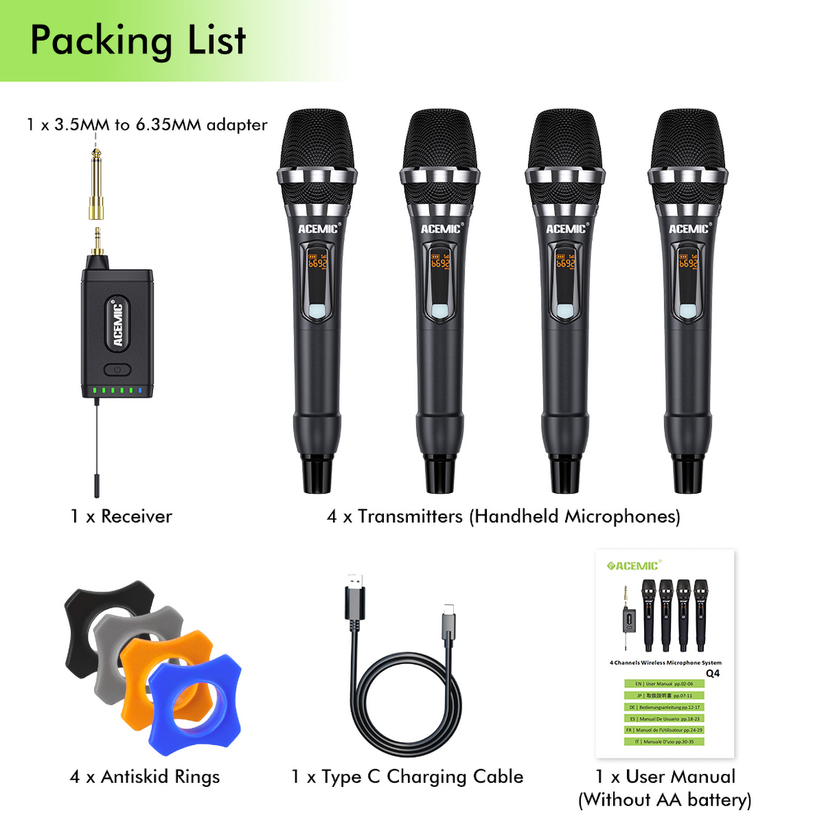 Q4/M1 4 Channel Wireless Microphone System for Karaoke