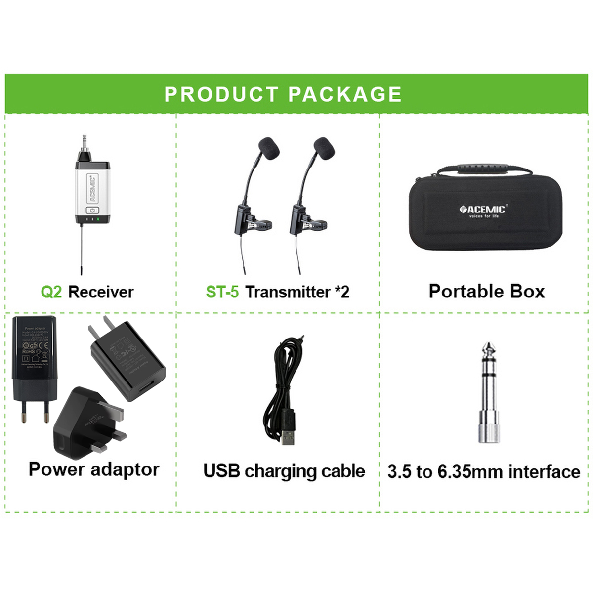 Q2/ST-5 Wireless Saxophone Microphone Dual Channel